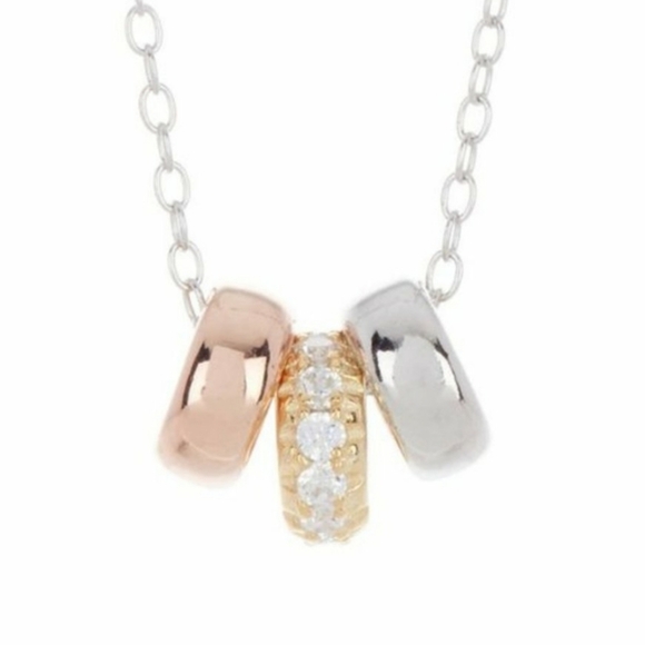 Adornia Tri-Tone 14K Gold Plated Sterling Silver Crystal Rings Necklace - Picture 1 of 7